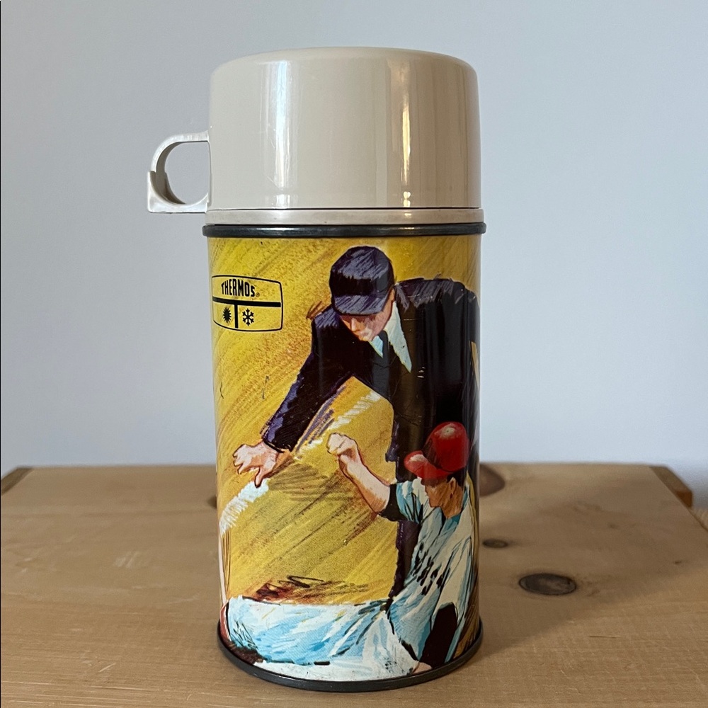 Vintage 1960-70s Baseball Thermos with mug